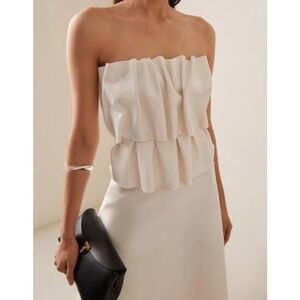 Cream Asymmetrical A-Line Strapless Midi Dress for Cocktail